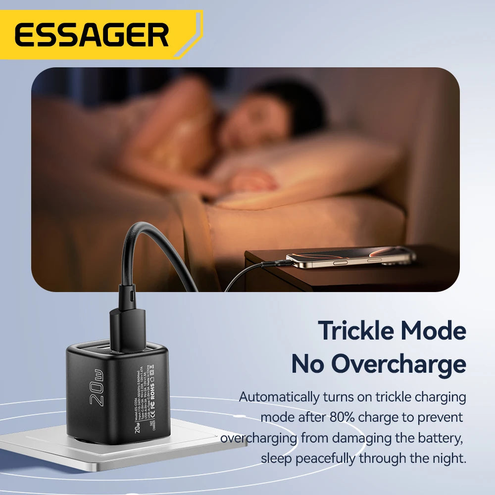 Essager 20W USB C chargeur Portable Type C chargeur Support PD charge rapide pour iPhone 16 15 14 13 12 11 Pro Max 8 chargeur rapide