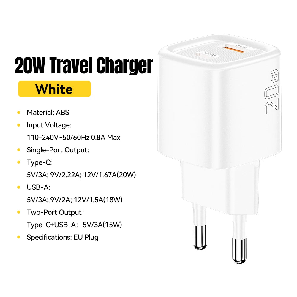 Essager 20W USB C chargeur Portable Type C chargeur Support PD charge rapide pour iPhone 16 15 14 13 12 11 Pro Max 8 chargeur rapide