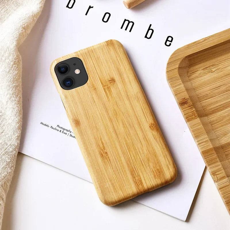 Real Wood Case for iPhone 17 Air 16 15 14 13 12 Mini 11 Pro Max XS XR Natural Bamboo Phone Cover With Ring buckle Shell Funda