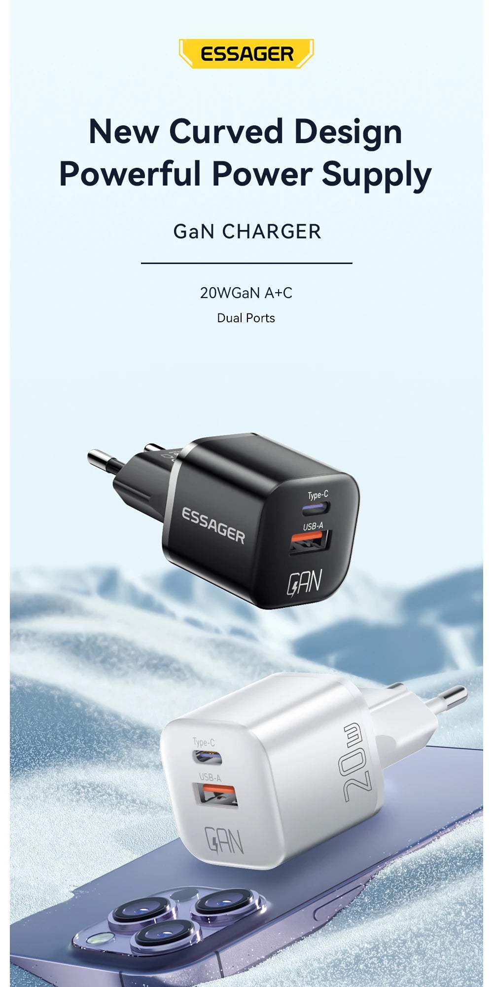 Essager 20W GaN USB Type C chargeur PD Charge rapide téléphone QC 3.0 chargeurs rapides pour iPhone 14 13 12 11 Pro Max Mini iPad Charge