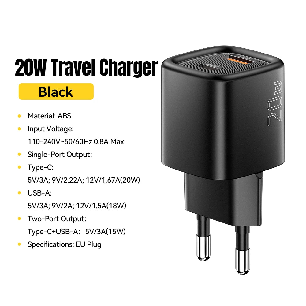 Essager 20W USB C chargeur Portable Type C chargeur Support PD charge rapide pour iPhone 16 15 14 13 12 11 Pro Max 8 chargeur rapide