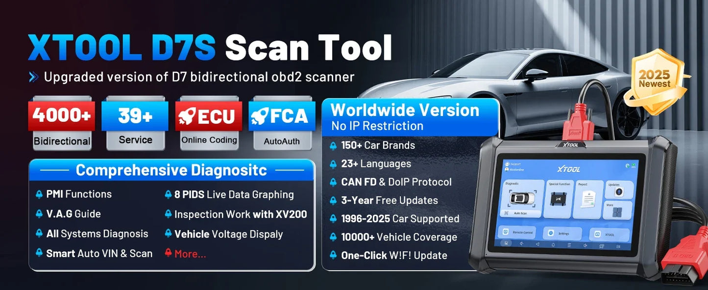 XTOOL D7S V2.0 Car Diagnostic Tools CAN FD DOIP FCA ECU Coding XTOOL D7 OBD2 Auto Automotive Tool Scan All System 39+ Reset