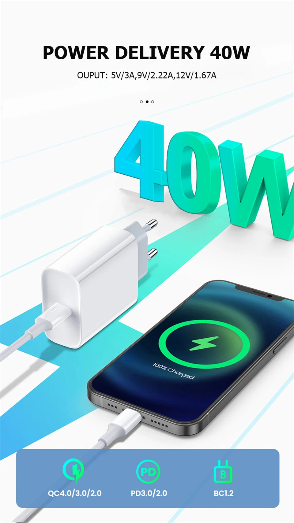 PD 40W téléphone chargeur rapide pour iPhone 17 16 15 14 13 12 11 Pro Max 8 Plus iPad Charge rapide Type C câble de Charge USB C ligne de données