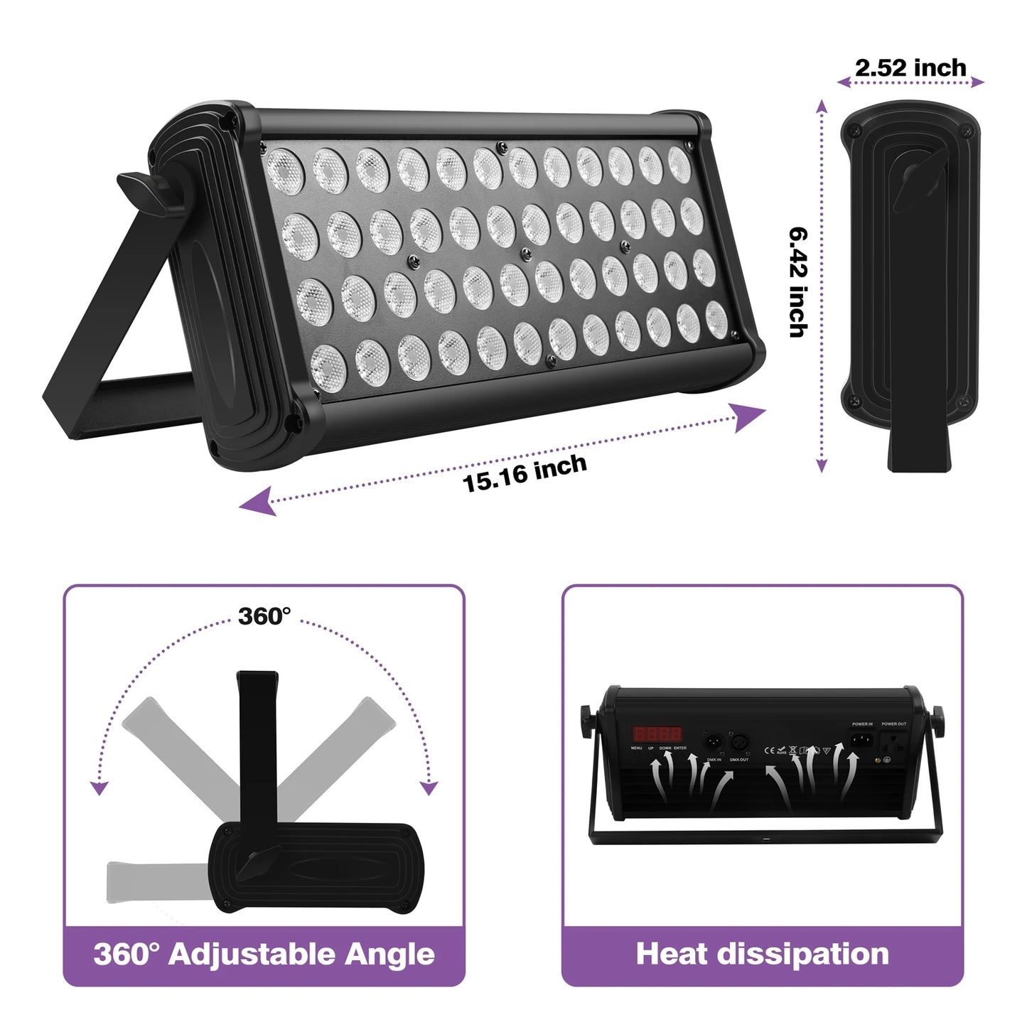 U`King 2Pcs 80W Square Wall Wash Light 48LEDs RGB DJ Lights Color Mixing Rainbow Effect Highlights For Outdoor Building Exterior
