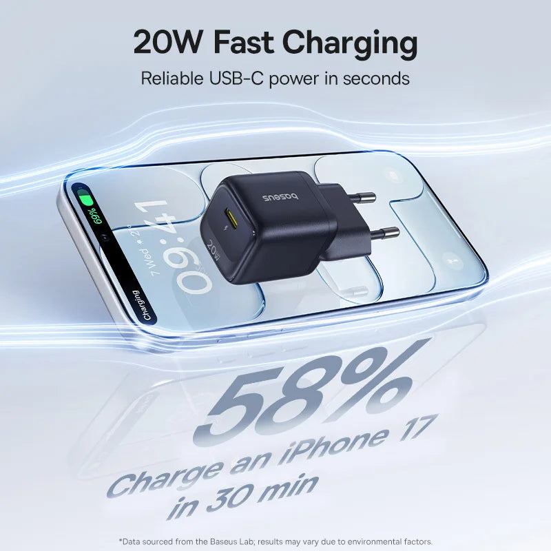 Baseus 20W USB C chargeur Portable Type C chargeur Support PD charge rapide pour iPhone 15 14 13 12 11 Pro Max 8 Plus chargeur rapide