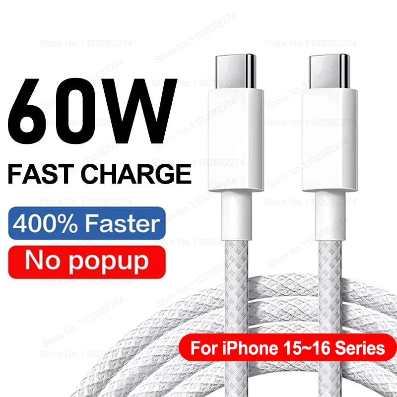 Câble USB de charge rapide PD 40W pour iPhone 14 13 12 11 Pro Max X XR USB-C vers USB C 60W, accessoires de chargeur pour iPhone 15 16