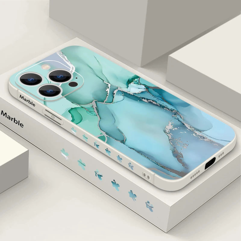 Marble Case For iPhone 15 Pro Max Coque Luxury Watercolor Shockproof Soft Cover For iPhone 16 17 14 13 12 Pro Max 11 16E 17 Air