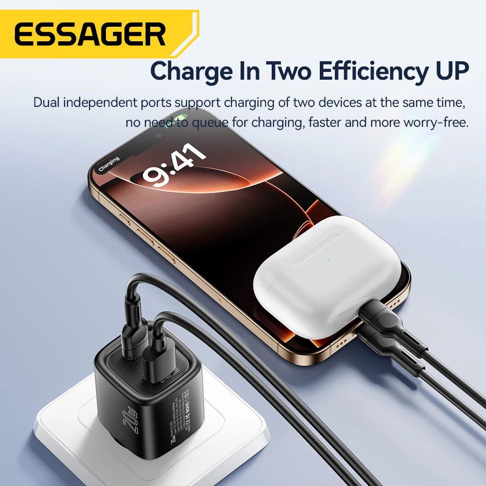 Essager 20W USB C chargeur Portable Type C chargeur Support PD charge rapide pour iPhone 16 15 14 13 12 11 Pro Max 8 chargeur rapide
