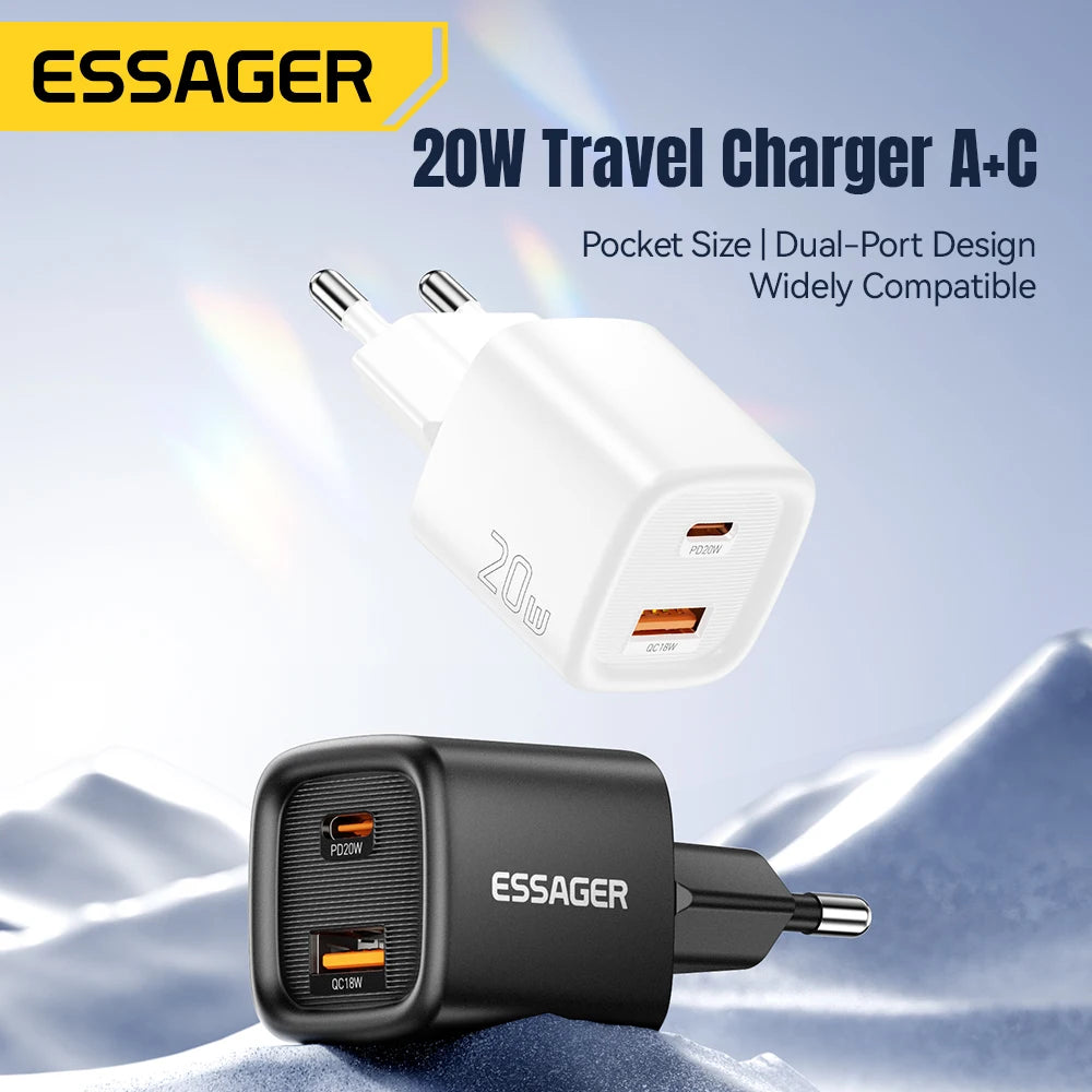 Essager 20W USB C chargeur Portable Type C chargeur Support PD charge rapide pour iPhone 16 15 14 13 12 11 Pro Max 8 chargeur rapide
