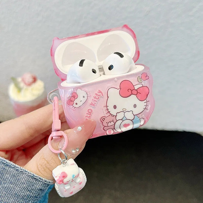 Cute Hello Kitty Earphone Case for Airpods 4 Pro 2 1 2 3 Pro3 Wireless Bluetooth Headset Protective Cover with Pendant