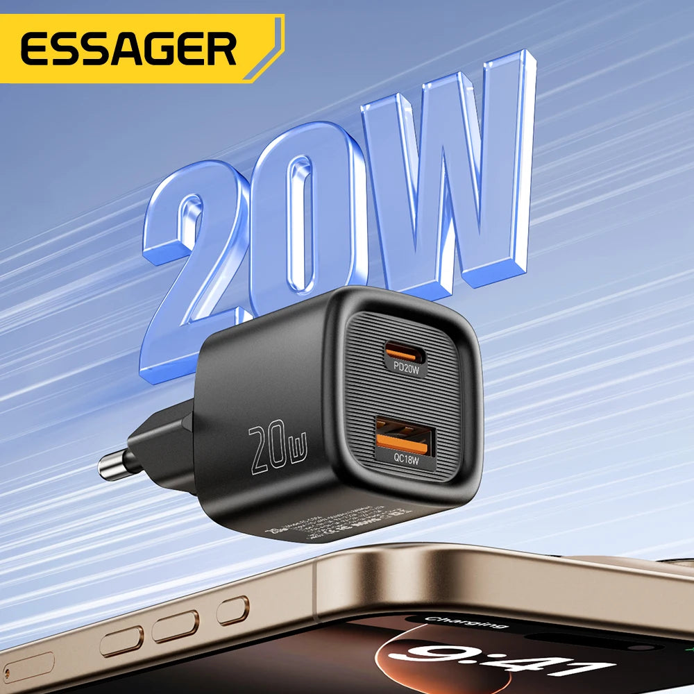 Essager 20W USB C chargeur Portable Type C chargeur Support PD charge rapide pour iPhone 16 15 14 13 12 11 Pro Max 8 chargeur rapide