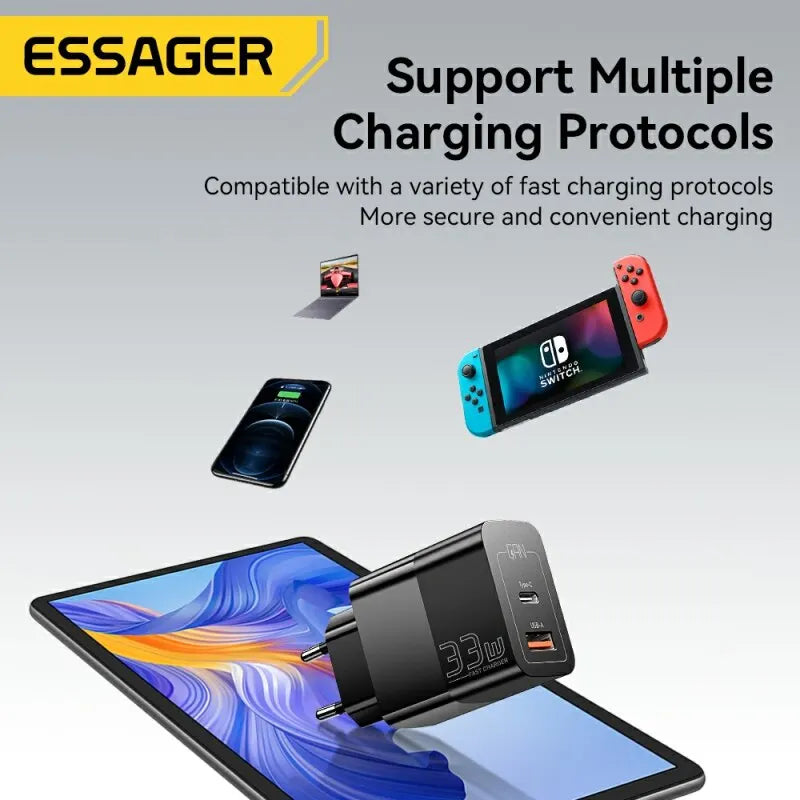 Essager-Chargeur USB Type-C, Charge Rapide PD, GaN, 33W, iPhone 14 13 12 11 Pro Max XS 8 P, iPad Pro Air iPad Mini