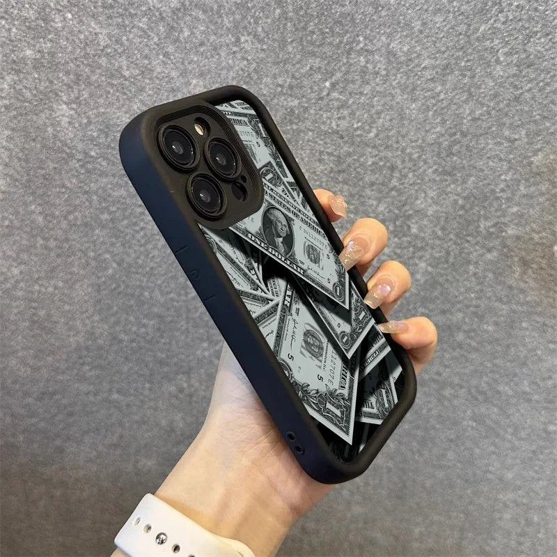 Black Bamboo Full-Coverage Banknote Design Silicone Phone Case For iPhone 17 16 15 14 13 12 11 Pro Max 16 Plus 16E 17 Air Cover