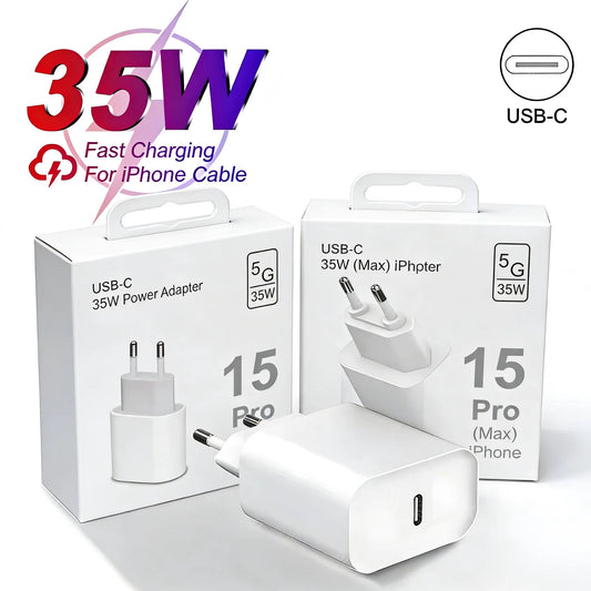 Chargeur rapide USB-C PD 35W pour iPhone 17 16 15 Pro Max 11 12 13 14 Adaptateur secteur X XS 8 Accessoires de charge rapide pour téléphone
