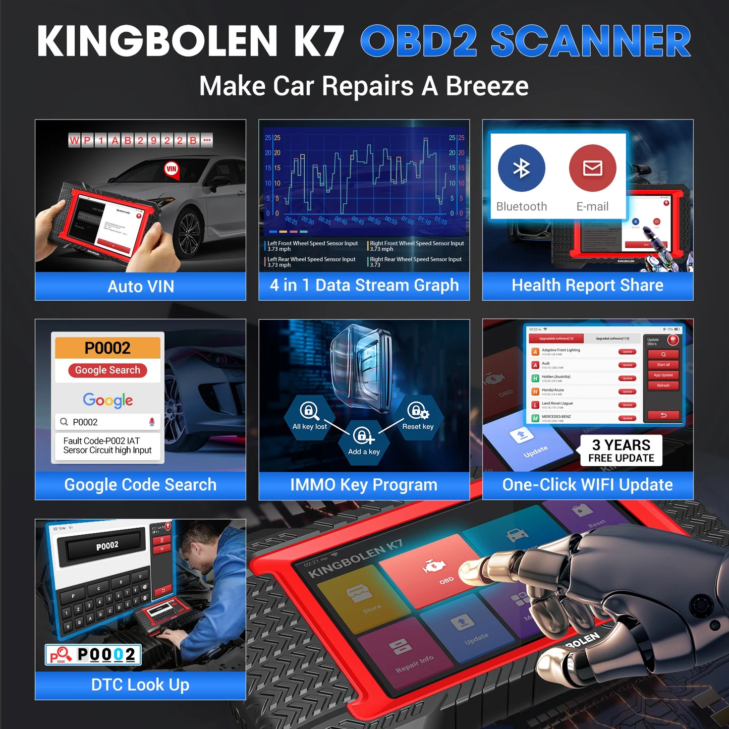 2026 New KINGBOLEN K7 CAN FD ALL System car Diagnostic Tools ECU Coding Bi-directional 28 Reset Lifetime Free PK X431 CRP919E BT