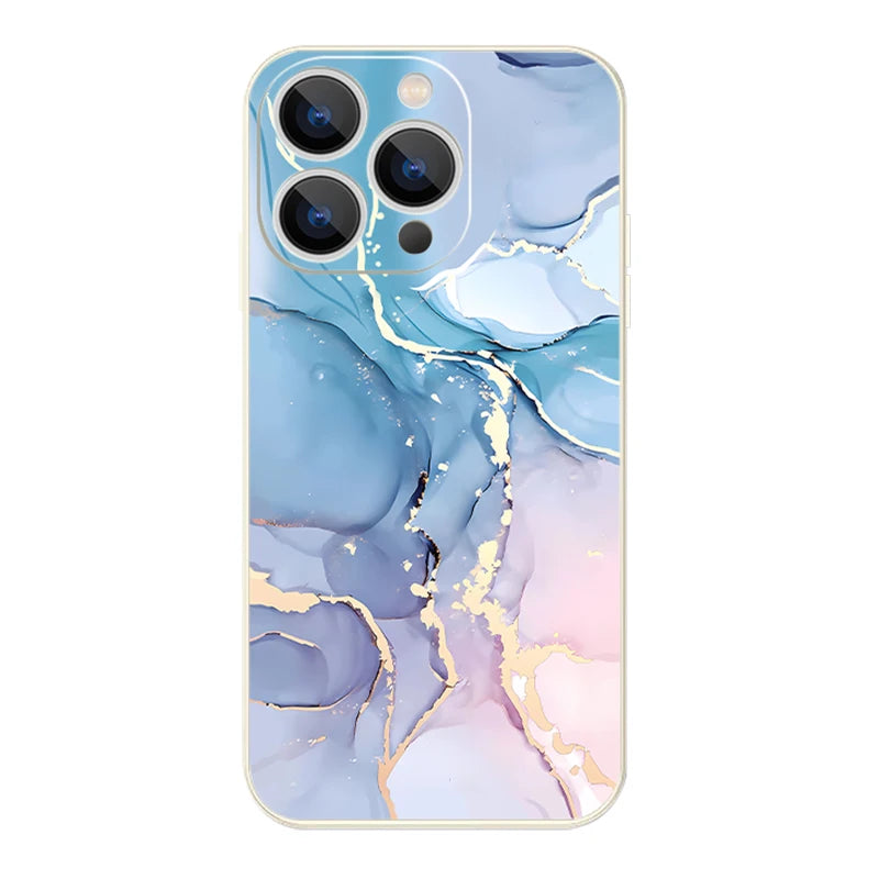 Marble Case For iPhone 15 Pro Max Coque Luxury Watercolor Shockproof Soft Cover For iPhone 16 17 14 13 12 Pro Max 11 16E 17 Air