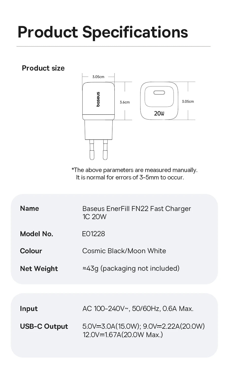 Baseus 20W USB C chargeur Portable Type C chargeur Support PD charge rapide pour iPhone 15 14 13 12 11 Pro Max 8 Plus chargeur rapide