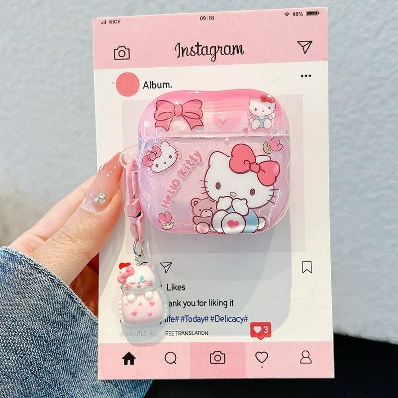 Cute Hello Kitty Earphone Case for Airpods 4 Pro 2 1 2 3 Pro3 Wireless Bluetooth Headset Protective Cover with Pendant