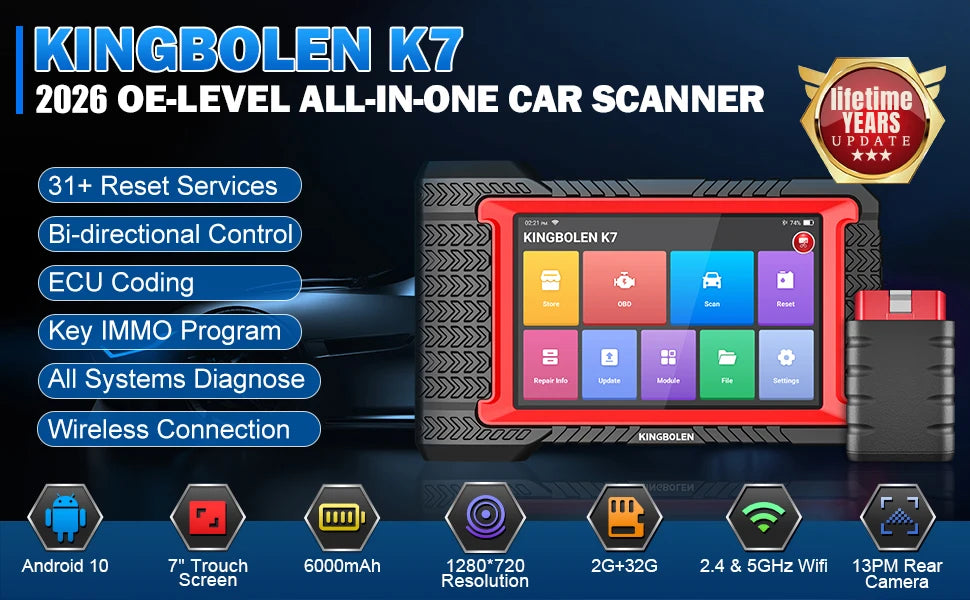 2026 New KINGBOLEN K7 CAN FD ALL System car Diagnostic Tools ECU Coding Bi-directional 28 Reset Lifetime Free PK X431 CRP919E BT