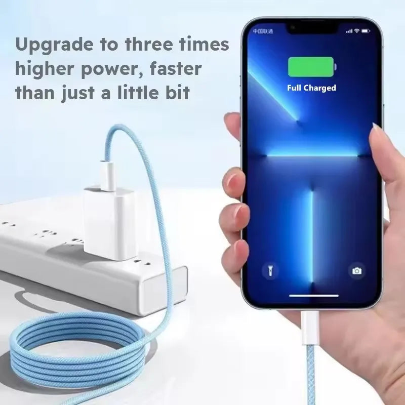 Câble PD de Charge rapide 35W, pour iPhone 13 14 Pro Max 11 12 mini X XR XS Max 7 8 Plus, câbles tressés de données USB-C de Charge rapide 1m 2m