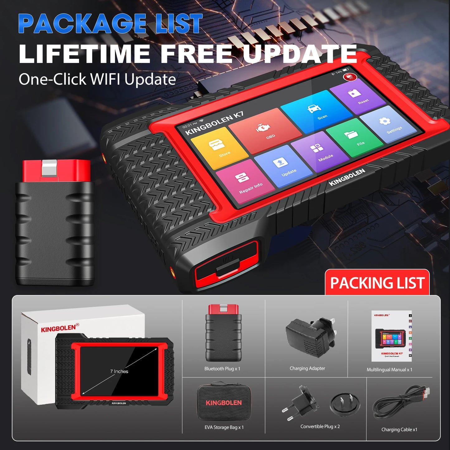 2026 New KINGBOLEN K7 CAN FD ALL System car Diagnostic Tools ECU Coding Bi-directional 28 Reset Lifetime Free PK X431 CRP919E BT