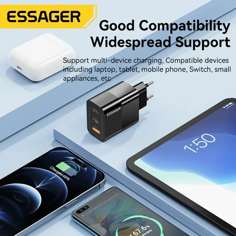 Essager-Chargeur USB Type-C, Charge Rapide PD, GaN, 33W, iPhone 14 13 12 11 Pro Max XS 8 P, iPad Pro Air iPad Mini