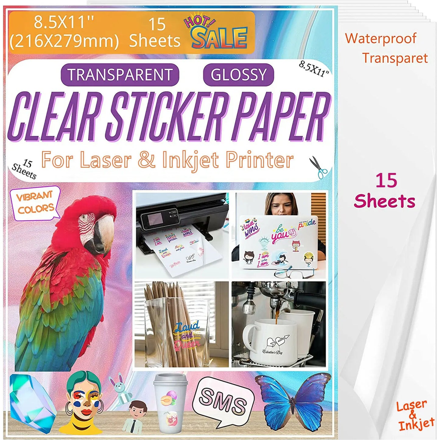 HTVRONT 15 Sheets 11X8.5inch Printable Vinyl Sticker Paper A4 self-adhesive Copy Paper for Inkjet & Laser Printer DIY 8.5x11''