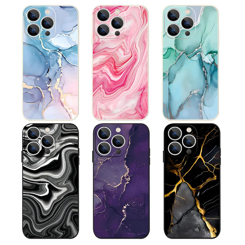 Marble Case For iPhone 15 Pro Max Coque Luxury Watercolor Shockproof Soft Cover For iPhone 16 17 14 13 12 Pro Max 11 16E 17 Air