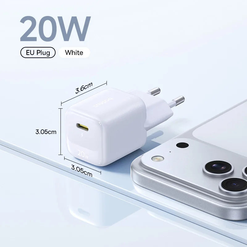 Baseus 20W USB C chargeur Portable Type C chargeur Support PD charge rapide pour iPhone 15 14 13 12 11 Pro Max 8 Plus chargeur rapide