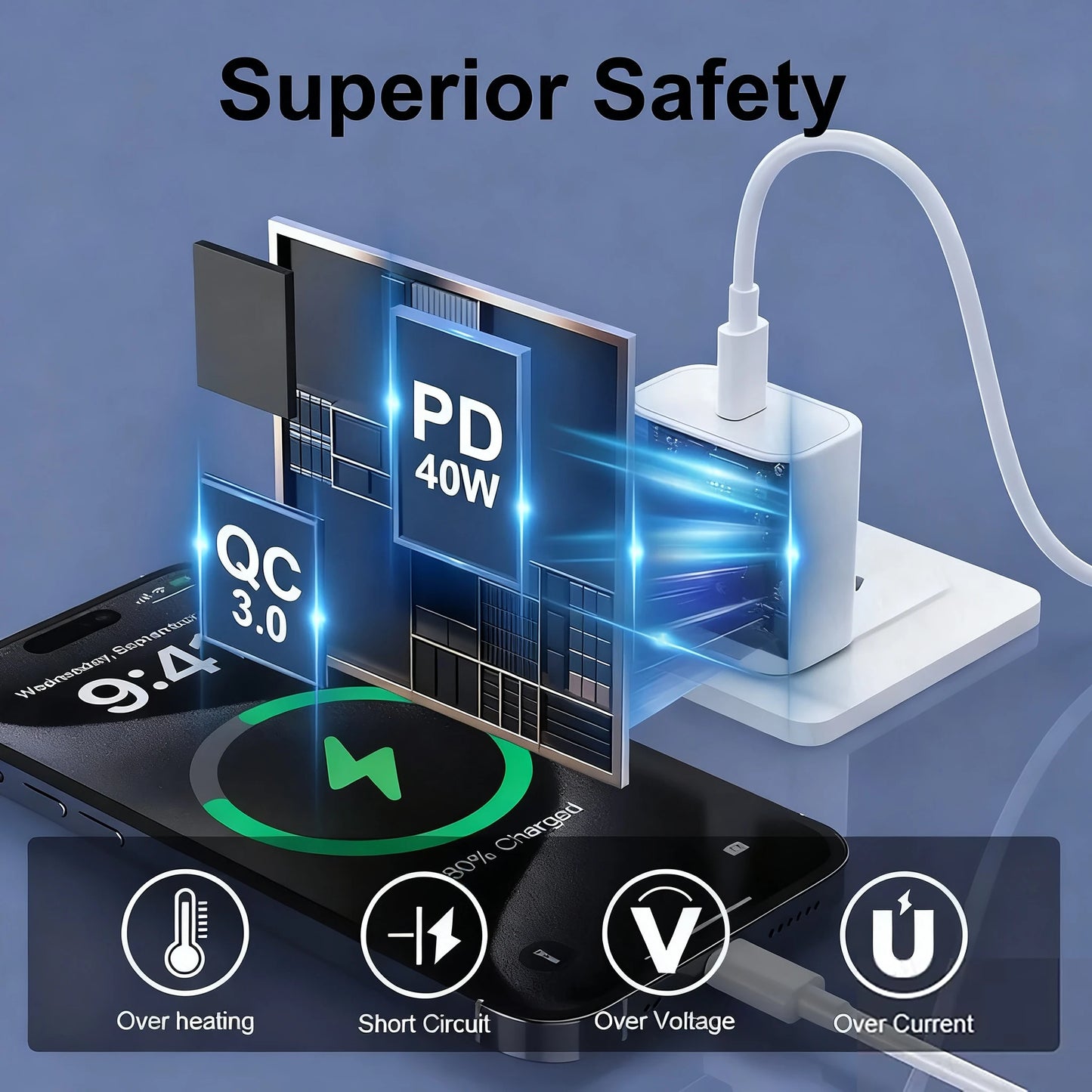 Chargeur rapide PD 40W pour iPhone 16 15 11 12 13 14 17 Pro Max Plus Air, câble de charge rapide USB C Type C, chargeur de téléphone