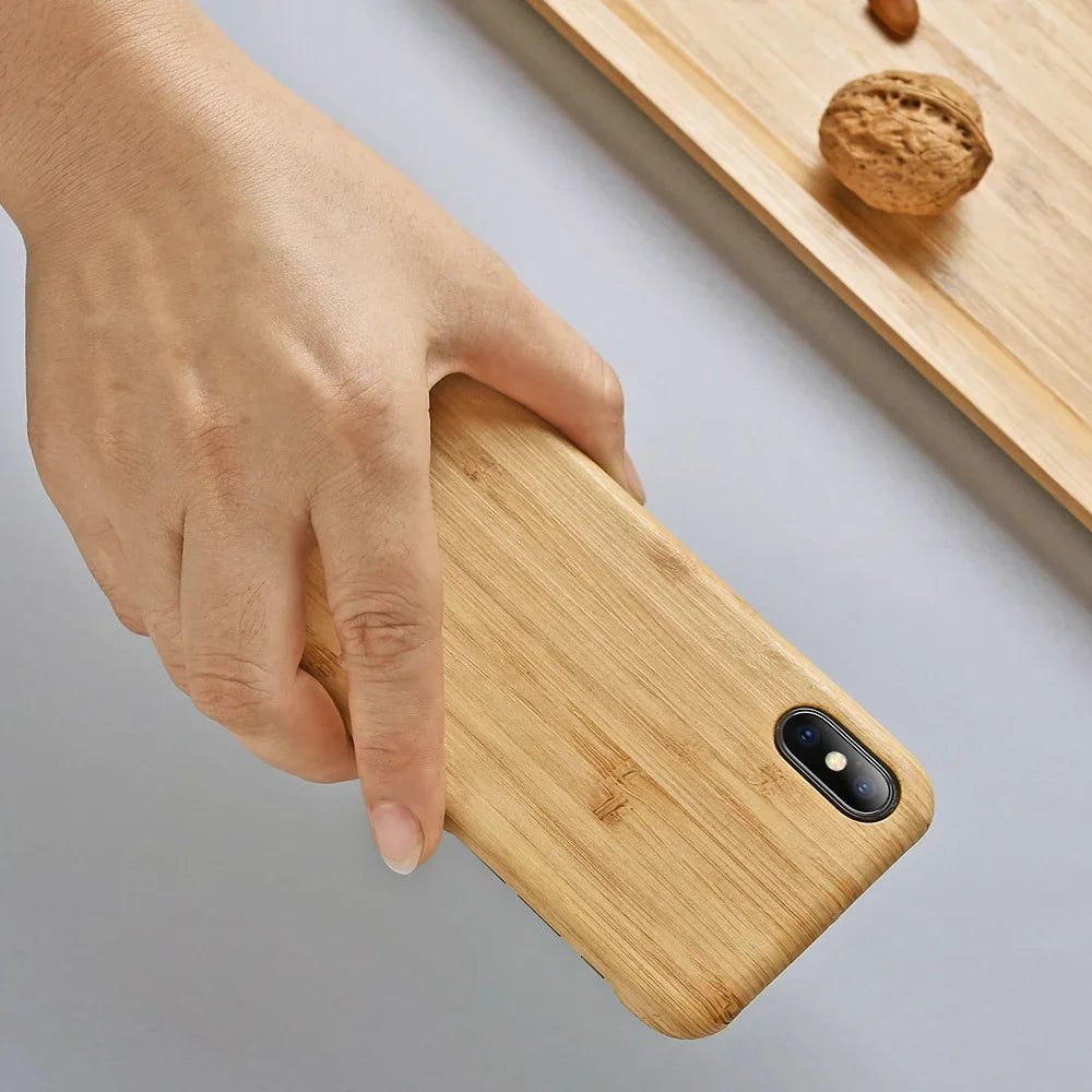Real Wood Case for iPhone 17 Air 16 15 14 13 12 Mini 11 Pro Max XS XR Natural Bamboo Phone Cover With Ring buckle Shell Funda