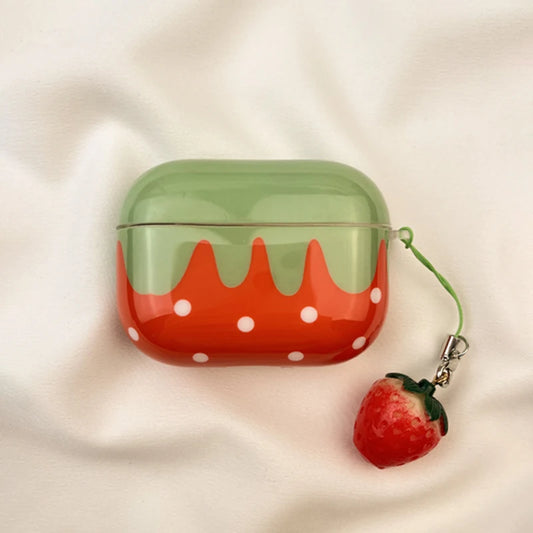 Lovely Girl Exquisite Red Strawberry White Polka Dot with Small Strawberry Pendant Glossy Earphones Case for AirPods 1 2 3 4 Pro