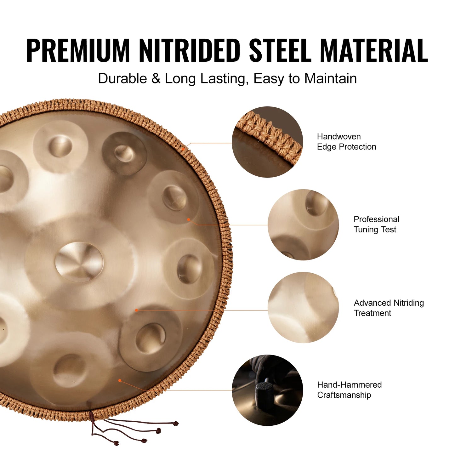SucceBuy Handpan Drum 22 in D Minor Hand Drum Hand Pan Drum Instrument with Mallets Steel Healing Sound Drum for  Beginners