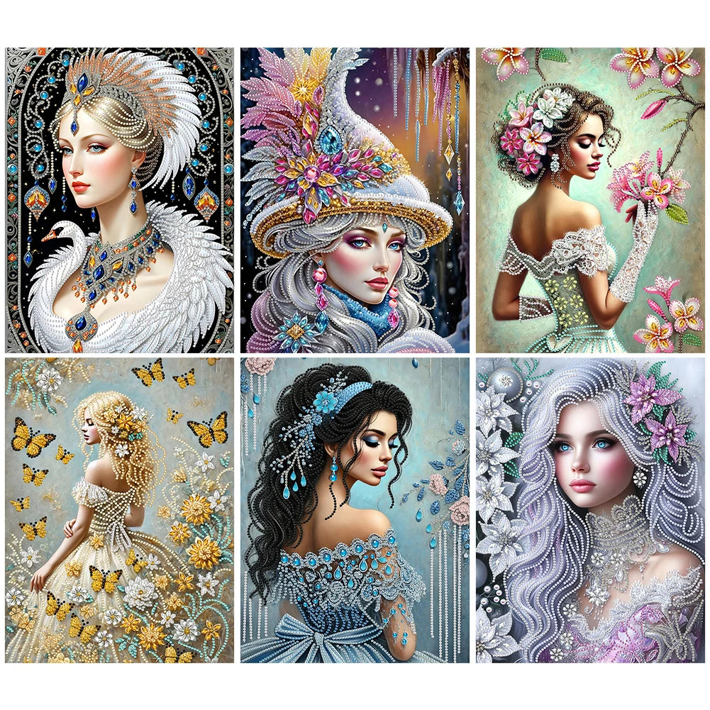 30*40cm Elegant Luxury Woman 5D DIY Partial Special Shaped Drill Diamond Painting Kit Rhinestone Diamond Painting Home Decor