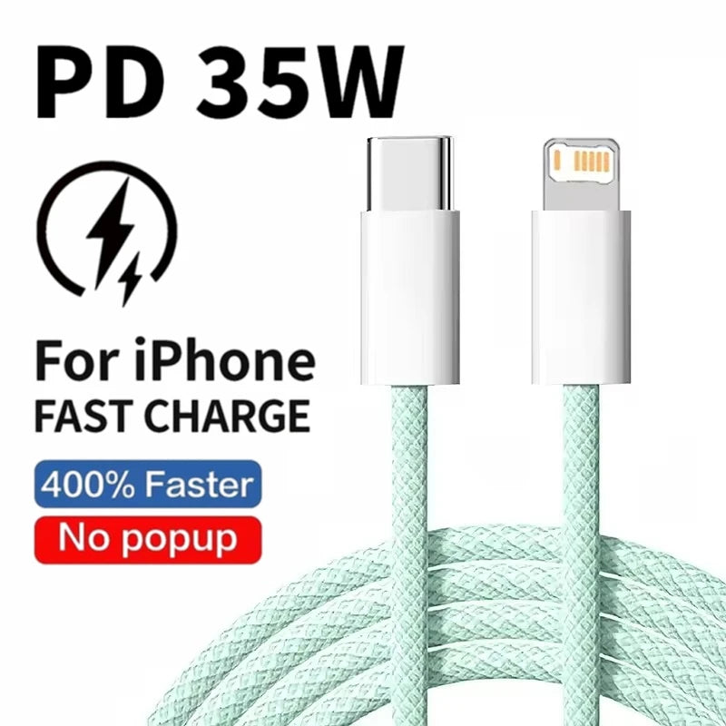 Câble PD de Charge rapide 35W, pour iPhone 13 14 Pro Max 11 12 mini X XR XS Max 7 8 Plus, câbles tressés de données USB-C de Charge rapide 1m 2m
