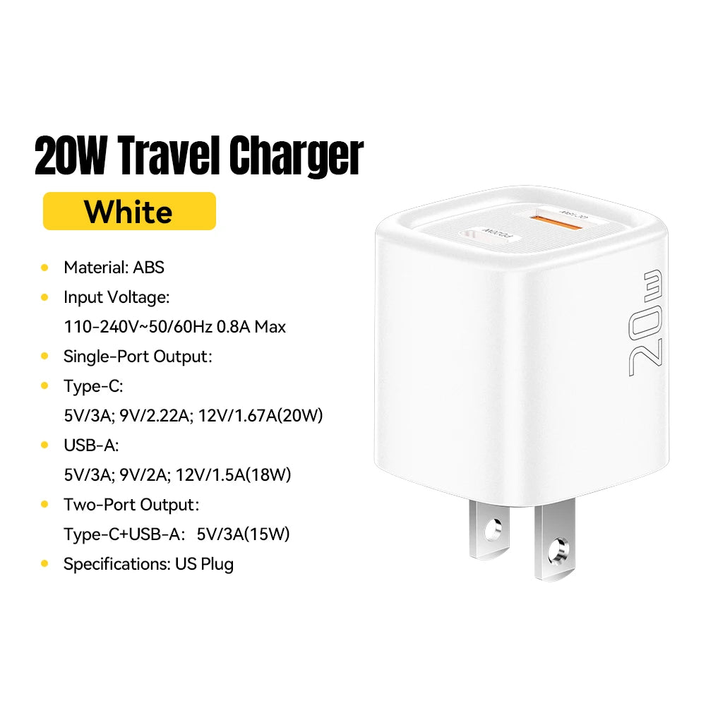 Essager 20W USB C chargeur Portable Type C chargeur Support PD charge rapide pour iPhone 16 15 14 13 12 11 Pro Max 8 chargeur rapide