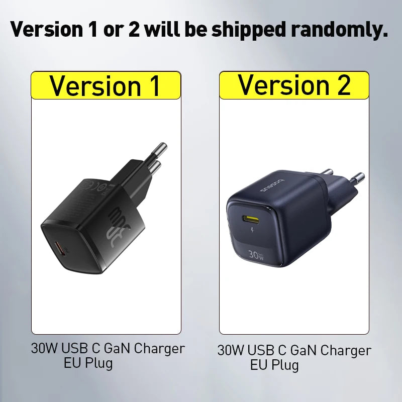 Chargeur GaN 30W Baseus, chargeur PD pour iPhone 17 16 15 14 13 12 Max, chargeur rapide PD3.0 QC3.0, chargeur de téléphone Type C, chargeur de tablette