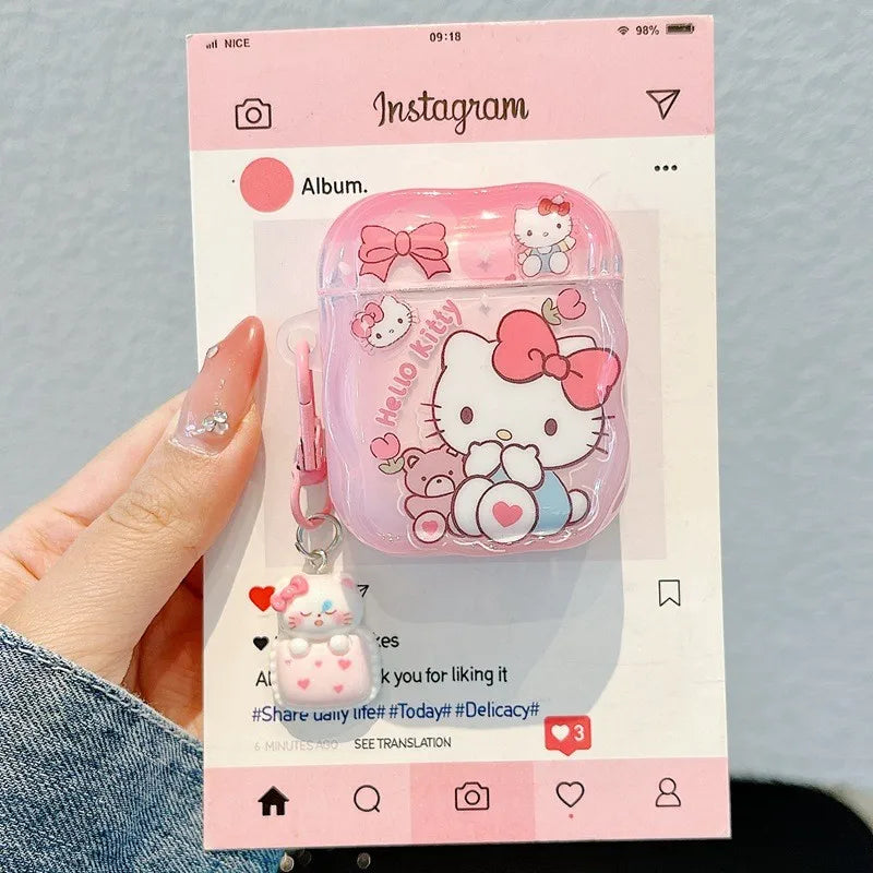 Cute Hello Kitty Earphone Case for Airpods 4 Pro 2 1 2 3 Pro3 Wireless Bluetooth Headset Protective Cover with Pendant