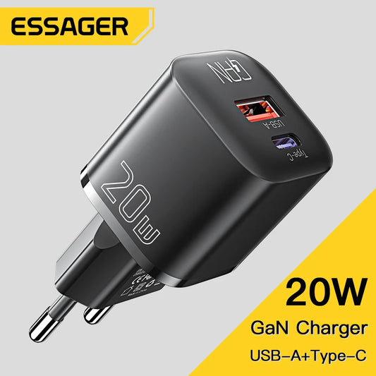 Essager 20W GaN USB Type C chargeur PD Charge rapide téléphone QC 3.0 chargeurs rapides pour iPhone 14 13 12 11 Pro Max Mini iPad Charge