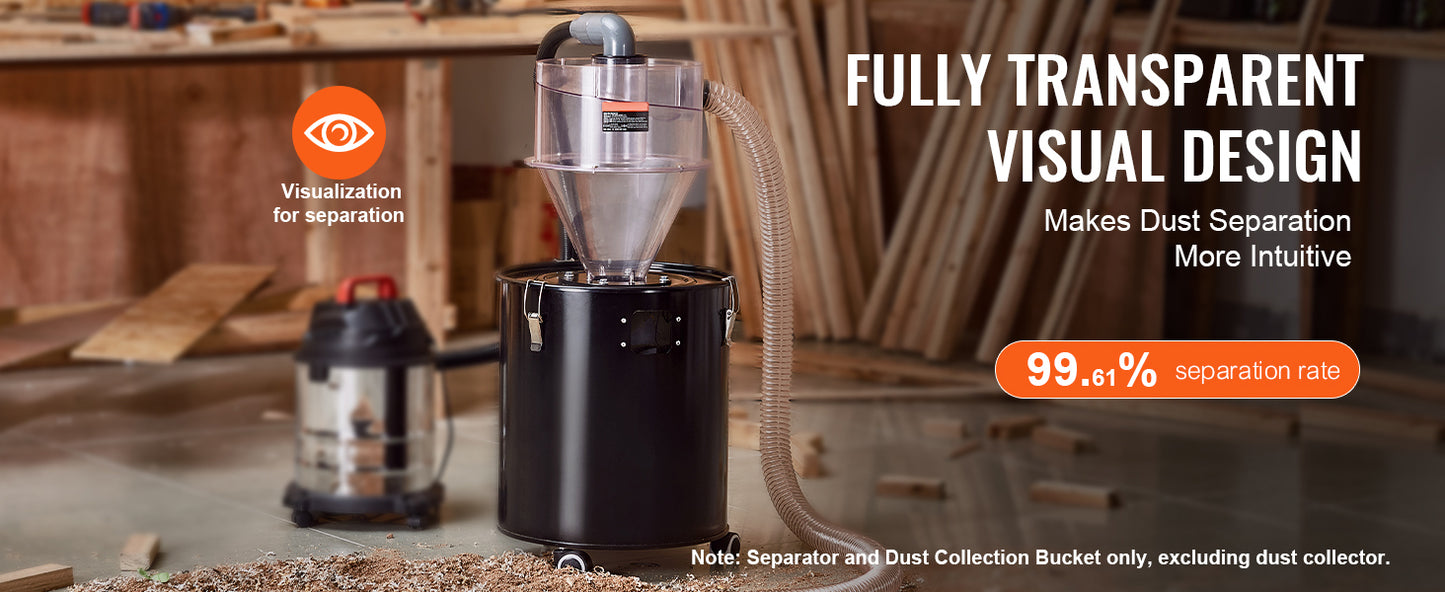 SucceBuy Cyclone Dust Separator with Metal Tank 4" Retrofit Cyclone Separator ABS Dust Deputy With 2" Hole O.D. Connector & Hose