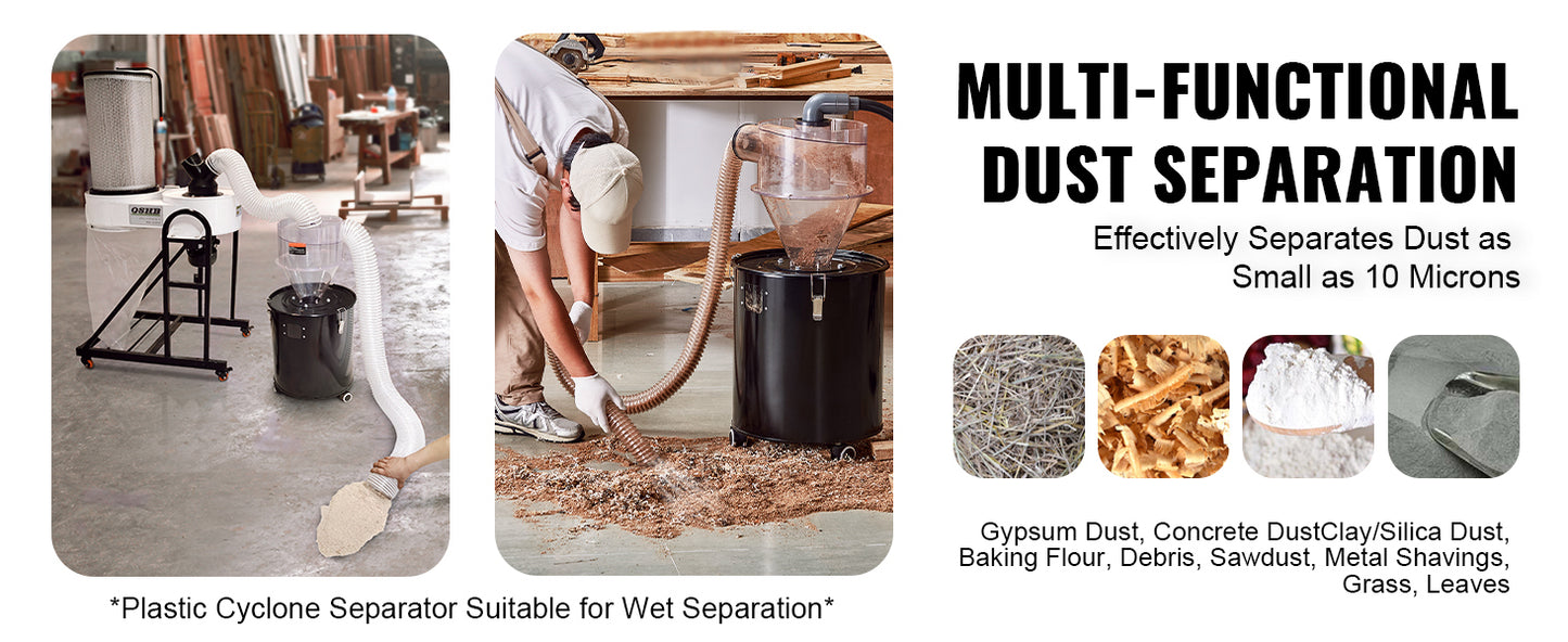 SucceBuy Cyclone Dust Separator with Metal Tank 4" Retrofit Cyclone Separator ABS Dust Deputy With 2" Hole O.D. Connector & Hose